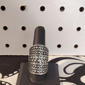 Silver Style Textured Statement Ring - Silver